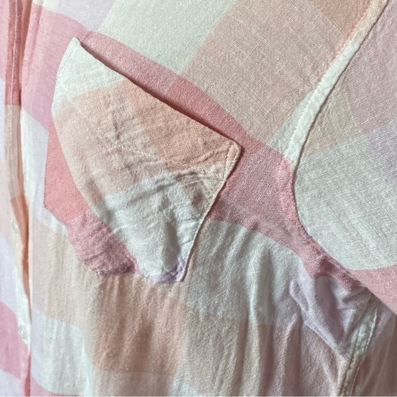 Rails Charli Checkered Plaid Button Down Shirt in Peach/Blush/White, Medium - Picture 6 of 16